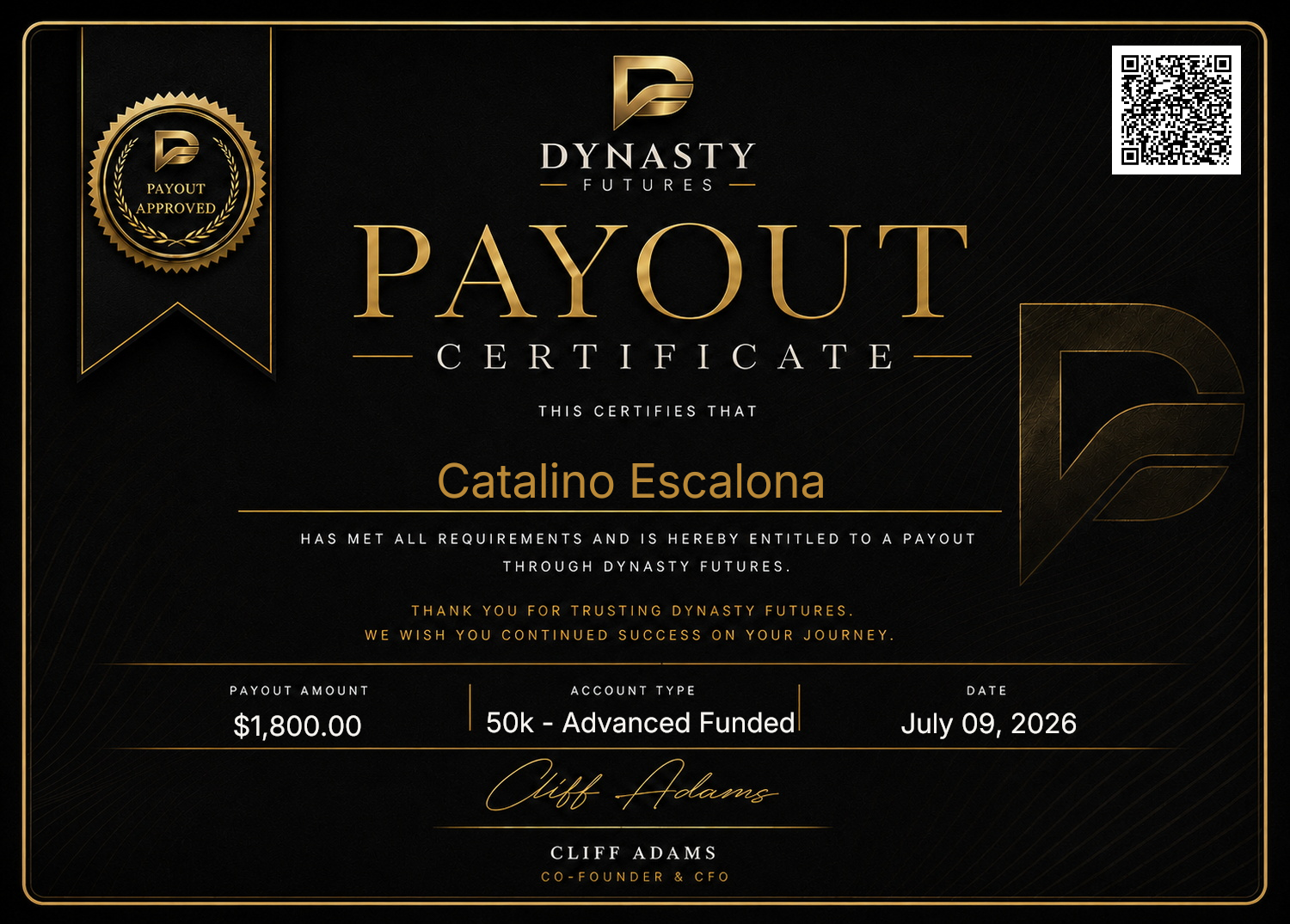Dynasty Futures Payout Certificate – Catalino Escalona